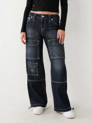 Baggy Jeans True Religion Bobbi Cargo Baggy Mujer Azules Oscuro | Colombia-FNEBMUZ28