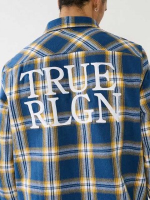 Camisa True Religion Tr Plaid Hombre Azules | Colombia-UQEZKYR81