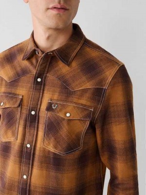 Camisa True Religion Western Plaid Flannel Hombre Amarillo Oscuro | Colombia-NYJEGMX53