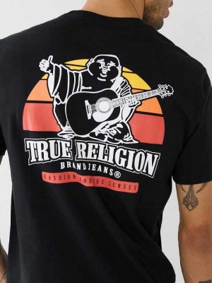 Camiseta True Religion Buddha Sunrise Logo Hombre Negras | Colombia-CXVWDGJ08