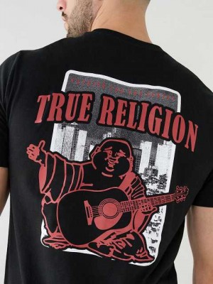 Camiseta True Religion City Buddha Logo Crew Hombre Negras | Colombia-YTCZROD96