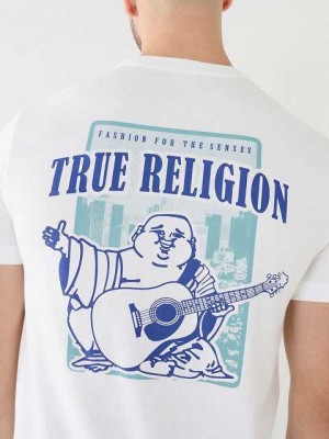 Camiseta True Religion City Buddha Logo Crew Hombre Blancas | Colombia-CEIZUGD38