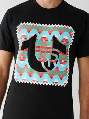 Camiseta True Religion Estampadas Logo Hombre Negras | Colombia-VQYCWJK61