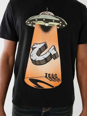 Camiseta True Religion Glow Ufo Hs Logo Hombre Negras | Colombia-IOZBGSY04