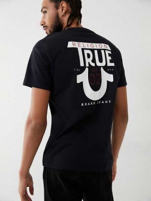 Camiseta True Religion Logo Hombre Negras | Colombia-BKREXOG32
