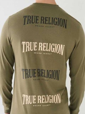 Camiseta True Religion Logo Long Sleeve Hombre Verde Oliva | Colombia-KREFTDL73