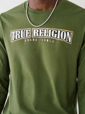 Camiseta True Religion Long Sleeve True Logo Hombre Marrones Verde | Colombia-NKPRBJE05