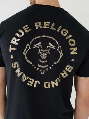 Camiseta True Religion Metallic Buddha Logo Corta Sleeve Hombre Negras | Colombia-UNPDBJA92