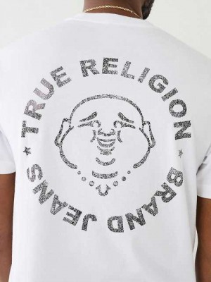 Camiseta True Religion Metallic Buddha Logo Corta Sleeve Hombre Blancas | Colombia-WGYJMLX97