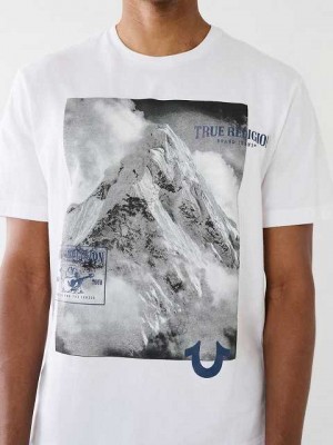 Camiseta True Religion Mountain Estampadas Relaxed Hombre Blancas | Colombia-SFMWNDO56