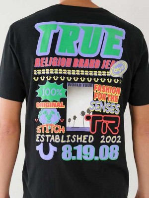 Camiseta True Religion Stitch Energy Estampadas Relaxed Hombre Negras | Colombia-CDZJILX02
