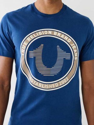 Camiseta True Religion Strike Horseshoe Logo Hombre Azules | Colombia-SUZVDGK28