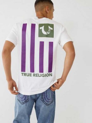 Camiseta True Religion True Logo Hombre Blancas | Colombia-JVGNURD68