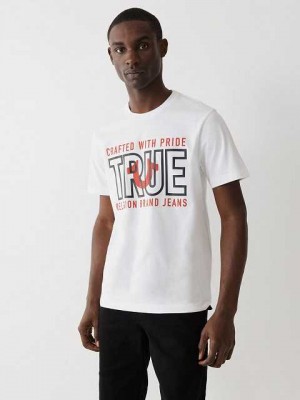 Camiseta True Religion True Logo Hombre Blancas | Colombia-FYMWCNI93