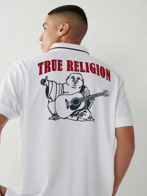 Polo True Religion Logo Hombre Blancas | Colombia-ZATCXSI02