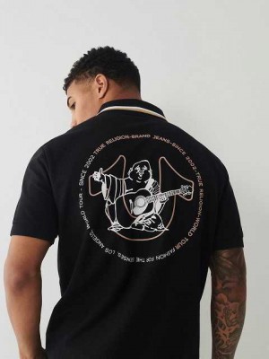 Polo True Religion Relaxed Hombre Negras | Colombia-YJRFMHE65