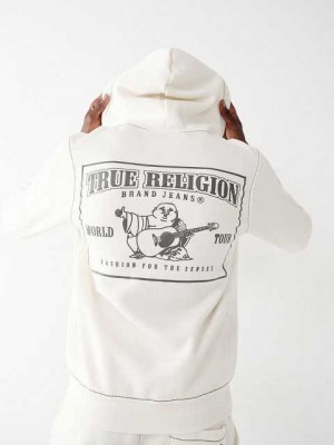 Sudadera con Capucha True Religion Big T Zip Hombre Blancas | Colombia-YKTEGCW36
