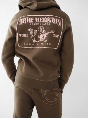 Sudadera con Capucha True Religion Big T Zip Hombre Rosas | Colombia-TCGURFB82