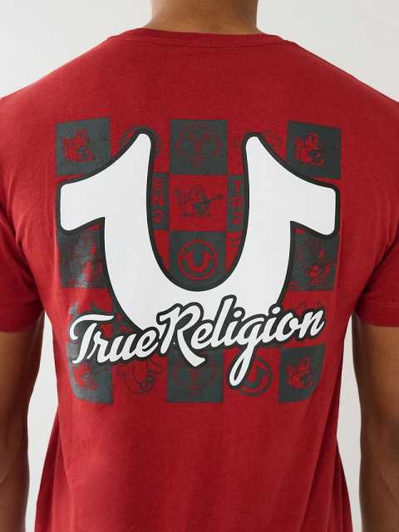 Camiseta True Religion Hs Tr Grid Crew Hombre Rojas | Colombia-ZMLAIUS01