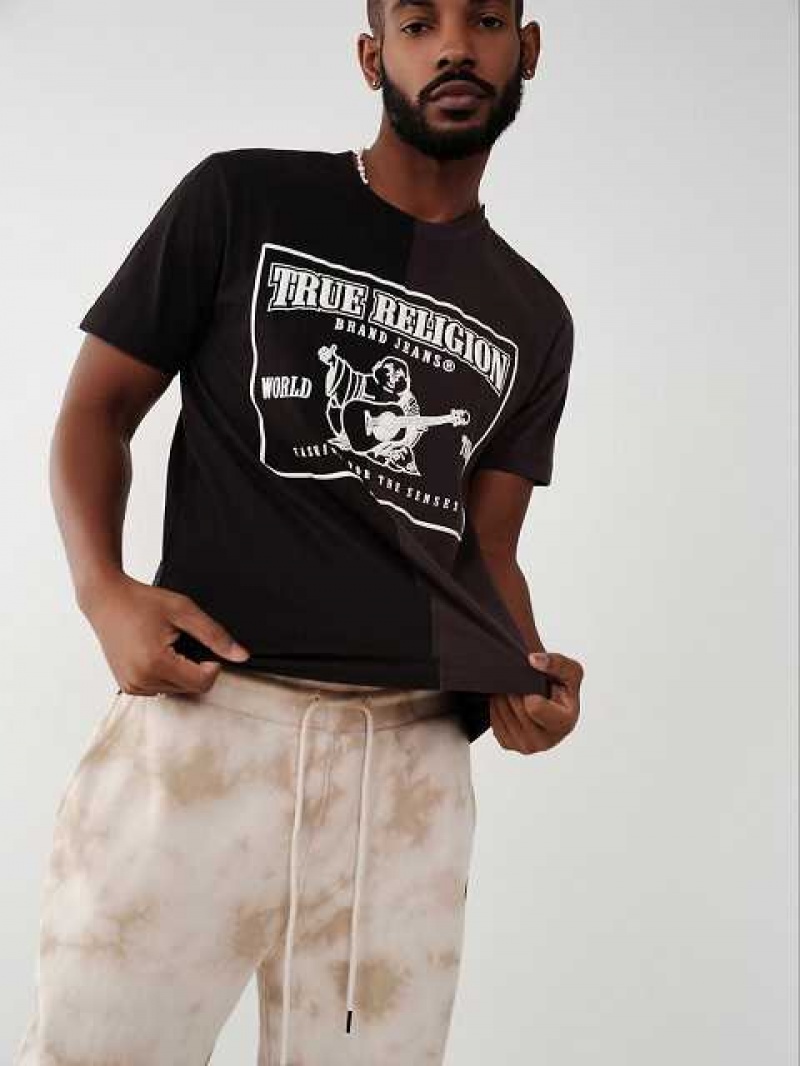 Camiseta True Religion Split Logo Hombre Negras | Colombia-QGLNWFX07