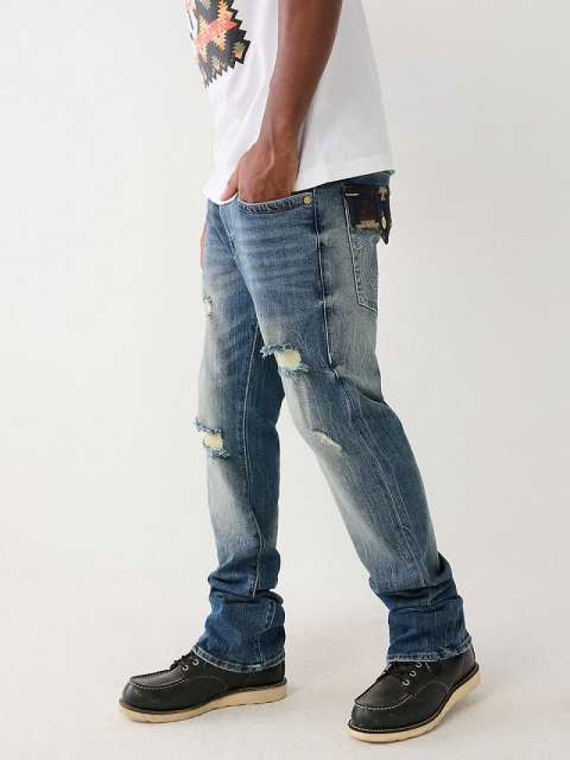 Jeans Straight True Religion Ricky Southwestern Flap Hombre Azules | Colombia-LWUTKJH72