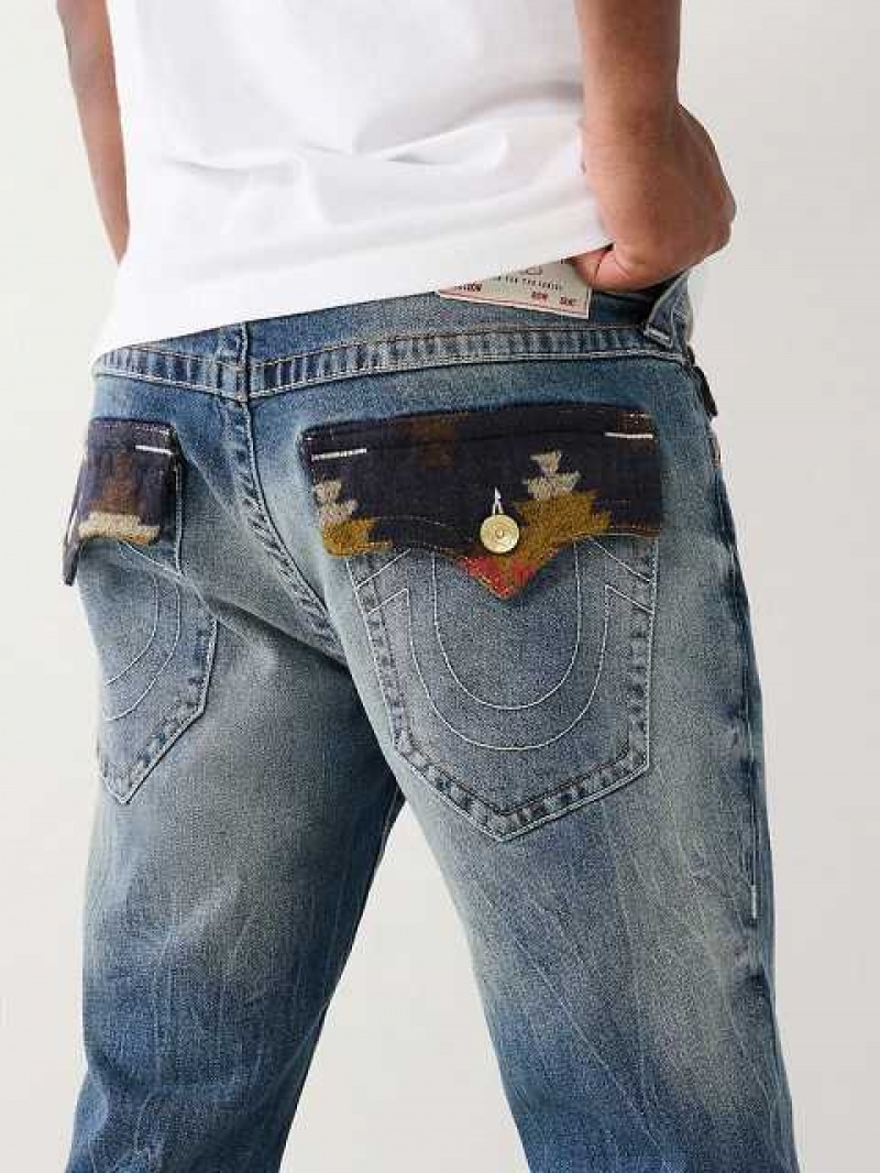 Jeans Straight True Religion Ricky Southwestern Flap Hombre Azules | Colombia-LWUTKJH72